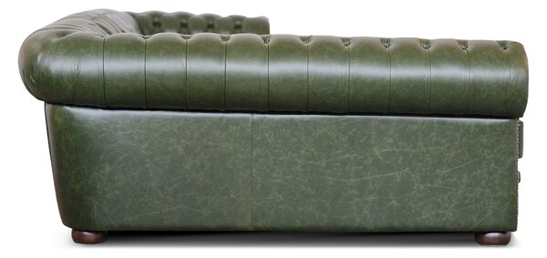 Divano Chesterfield angolare in pelle primo fiore verde inglese borchie anticate