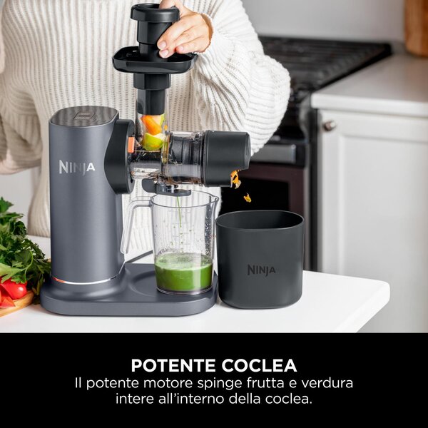 Ninja Estrattore di Succo a Freddo per Frutta e Verdura Capacit 0.7 Litri Potenza 150 Watt colore Grigio - JC151EU Cold Press