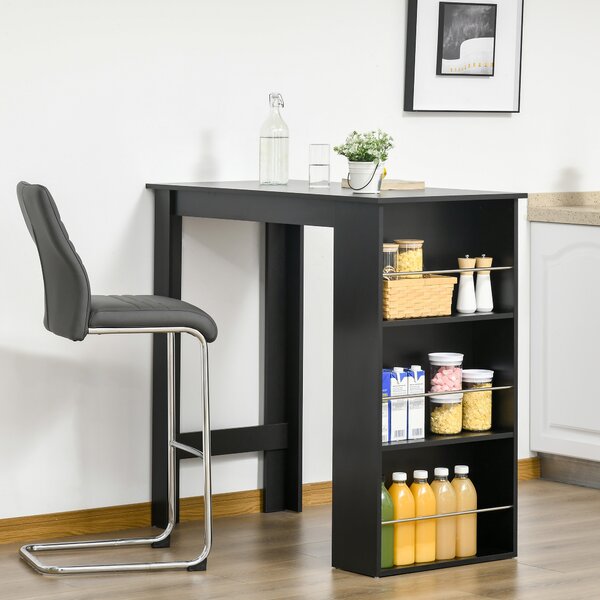HOMCOM Bancone da Cucina Tavolo Alto con 3 Mensole in Legno, Tavolo da Bar Cucina Arredamento Moderno Casa e Bar, 112x57x106cm, Nero|Aosom