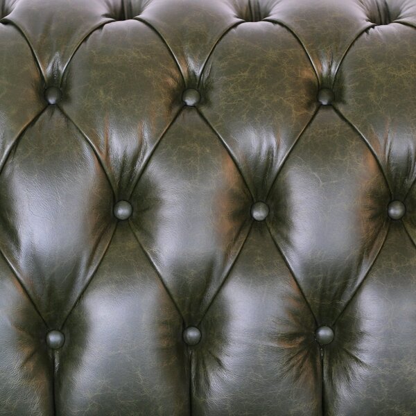 Divano Chesterfield angolare in pelle primo fiore verde inglese borchie anticate