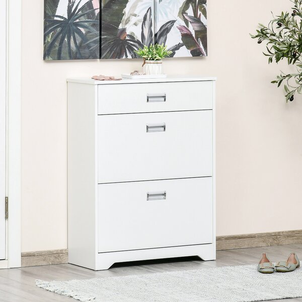 HOMCOM Scarpiera Salvaspazio Moderna in Legno, 2 Cassetti con Mensola Regolabile per 16 Scarpe e Cassetto Piccolo, 70x29x92 cm, Bianco | Aosom Italy