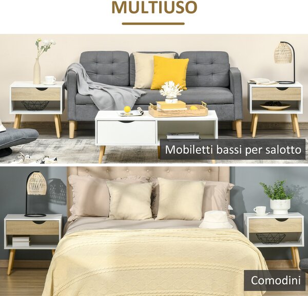 Set Di 2 Comodini Con Cassetto In Tessuto E Ripiano Aperto, Grigio, 40x30x57 Cm - 3