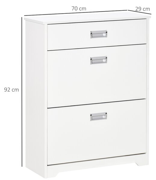 HOMCOM Scarpiera Salvaspazio Moderna in Legno, 2 Cassetti con Mensola Regolabile per 16 Scarpe e Cassetto Piccolo, 70x29x92 cm, Bianco | Aosom Italy