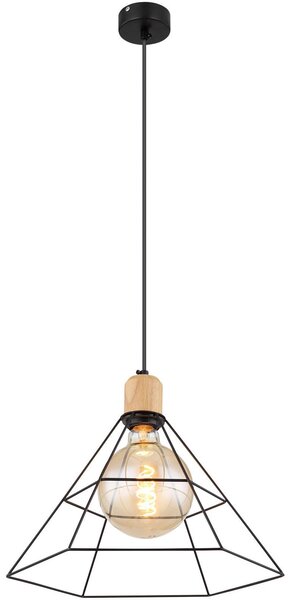 Globo Lighting Lampada a sospensione Metallo nero opaco, legno marrone, metallo nero opaco, ø: 350 mm, H: 1200 mm, esclusa 1x E27 60W 230V