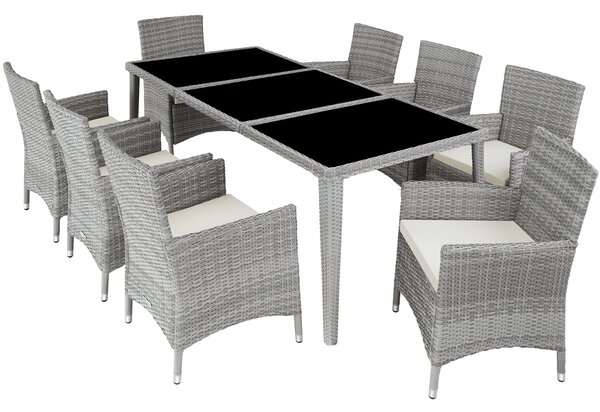 Tectake 403752 set in rattan monaco 8 sedie e 1 tavolo in alluminio, coperture protettive - grigio chiaro