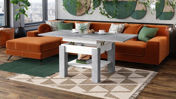 Tavolino di design Cleo, regolabile in altezza in continuo da 57 a 69 cm, trasformabile in tavolo da pranzo da 75 a 150 cm
