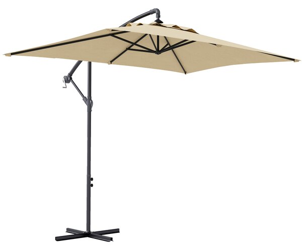 Outsunny Ombrellone da Giardino Decentrato con Base a Croce e Apertura a Manovella, 294x193cm, Beige