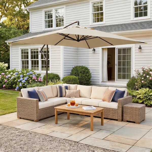 Outsunny Ombrellone da Giardino Decentrato con Base a Croce e Apertura a Manovella, 294x193cm, Beige