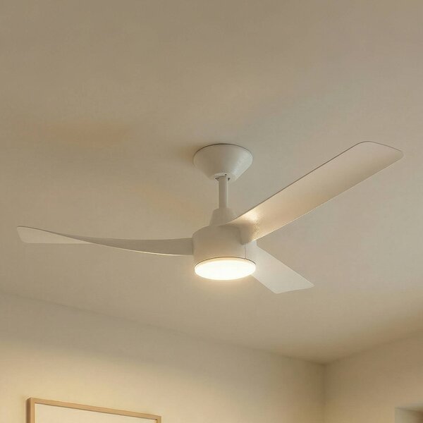 Ventilatore da soffitto LED Lucande Airona, bianco, CC, silenzioso, dimmerabile. Airona Lucande, dimmerabile, Bianco / Opale, Soggiorno / Sala da pranzo, Plastica, Moderno