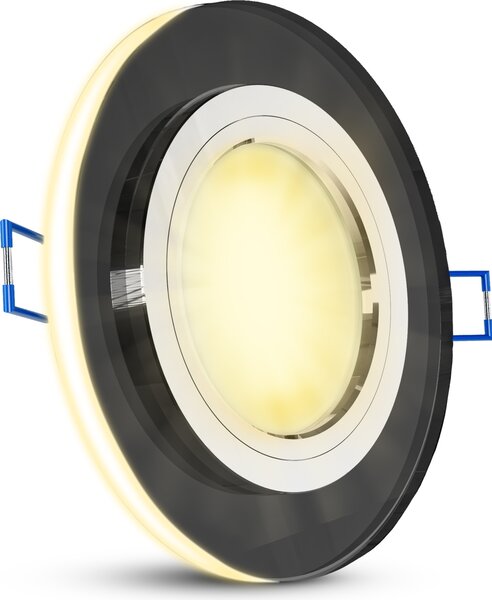 SSC-LUXon YAPU faretto da incasso in vetro con anello LED in tondo nero riflettente - downlight piatto incluso modulo LED 4W bianco caldo + bianco neutro + luce diurna 230V 230V