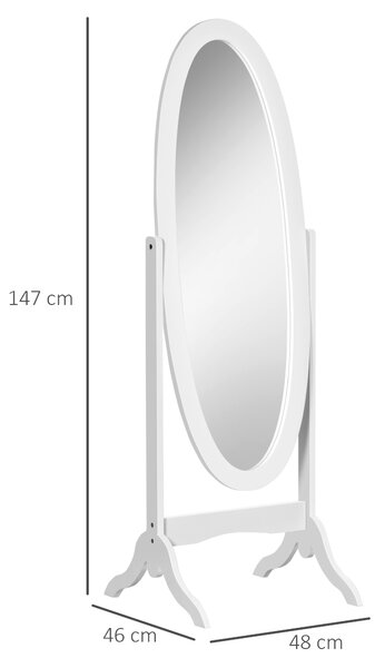 HOMCOM Specchio da Terra Ovale a Figura Intera con Inclinazione Regolabile, 47.5x45.5x154.5cm, Bianco|Aosom