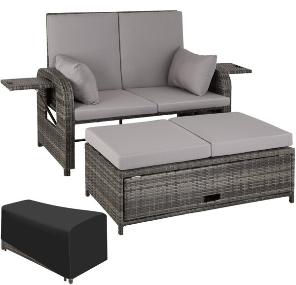 Tectake 404159 divano in rattan creta, involucro protettivo incluso - grigio