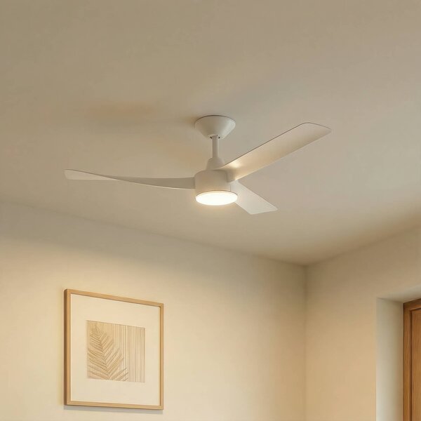 Ventilatore da soffitto LED Lucande Airona, bianco, CC, silenzioso, dimmerabile. Airona Lucande, dimmerabile, Bianco / Opale, Soggiorno / Sala da pranzo, Plastica, Moderno