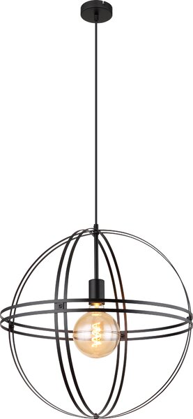 Lampada a sospensione Globo Lighting, struttura in metallo nero opaco, cavo in PVC nero, altezza regolabile, paralume da assemblare, diametro: 500 mm, altezza: 1200 mm, esclusa lampadina: 1 x E27 60W 230V