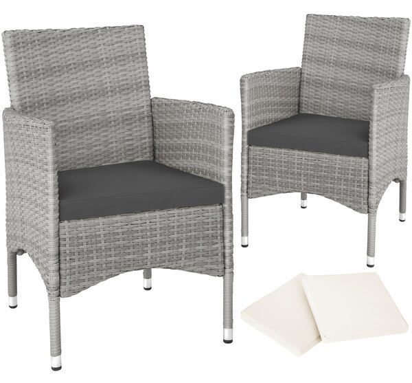 Tectake 404553 2 sedie da giardino in rattan + 4 rivestimenti di ricambio - grigio chiaro/crema