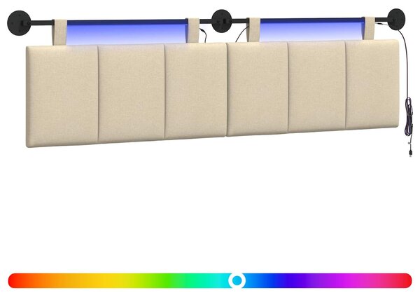 Testiera sospesa Con luce LED Crema Tessuto
