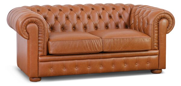 Divano Letto Chesterfield in Pelle Primo Fiore Premium con Rete e Materasso Pieghevole