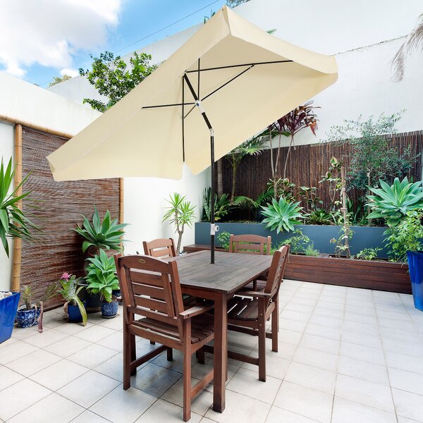 Outsunny Ombrellone da Esterno 198x195cm, Terrazza, Giardino con Tettuccio Quadrato, Regolabile e Portatile, Bianco Crema|Aosom