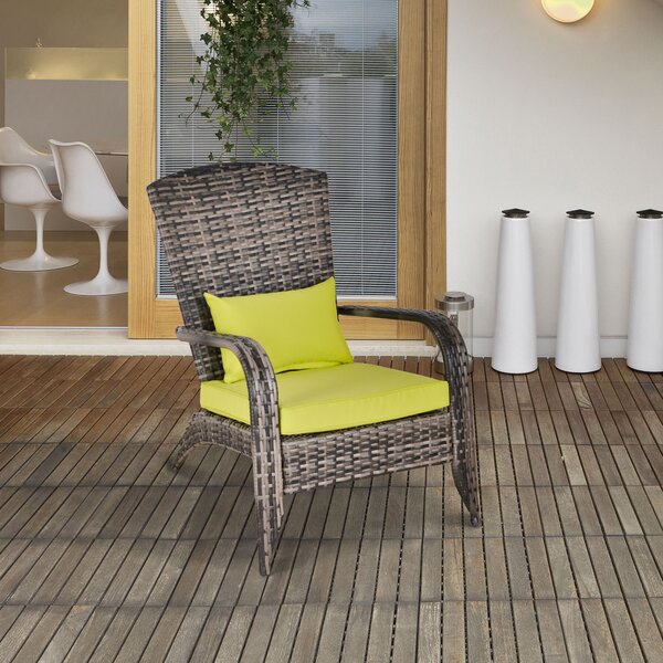 Outsunny Sedia da Giardino in Rattan, Poltrona da Esterno a Adirondack con Braccioli e Cuscini Imbottiti, Grigia, 65x86x90cm|Aosom