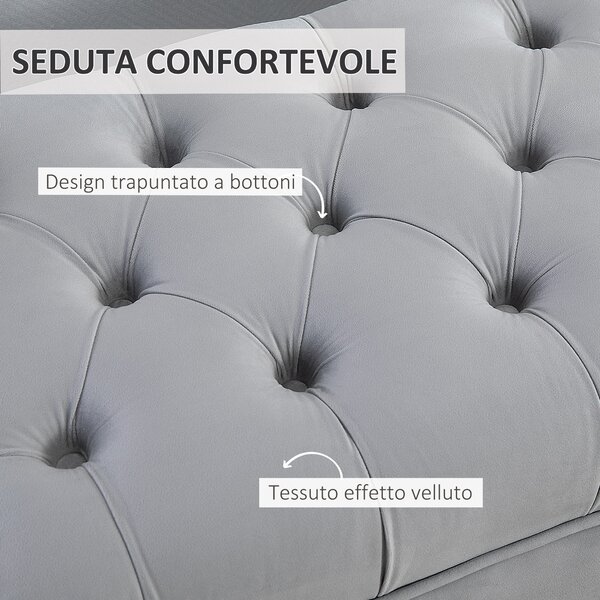 HOMCOM Panca Imbottita Fondoletto in Tessuto Vellutato con Piedini in Metallo per Camera da Letto e Ingresso, Decorazione a Trapunta, Grigio | Aosom