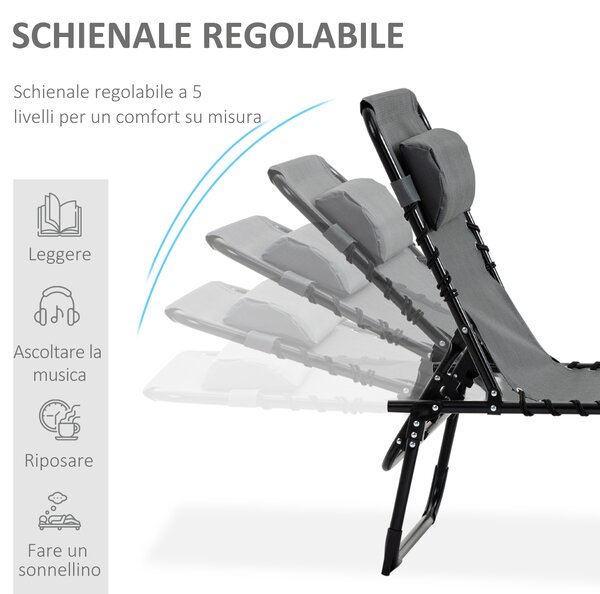 Outsunny Sdraio da Giardino Pieghevole con Schienale Reclinabile su 5 Posizioni e Cuscino, 185x58x30cm, Grigio | Aosom Italy