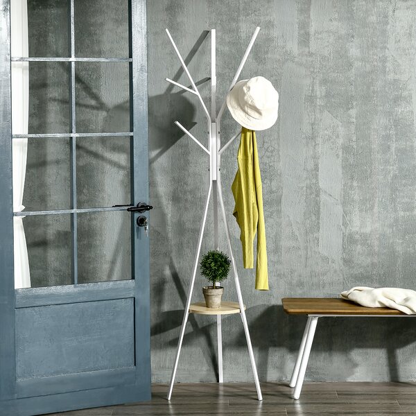 HOMCOM Appendiabiti Attaccapanni da Terra Verticale Moderno per Ingresso Bianco 45x45x180cm|Aosom