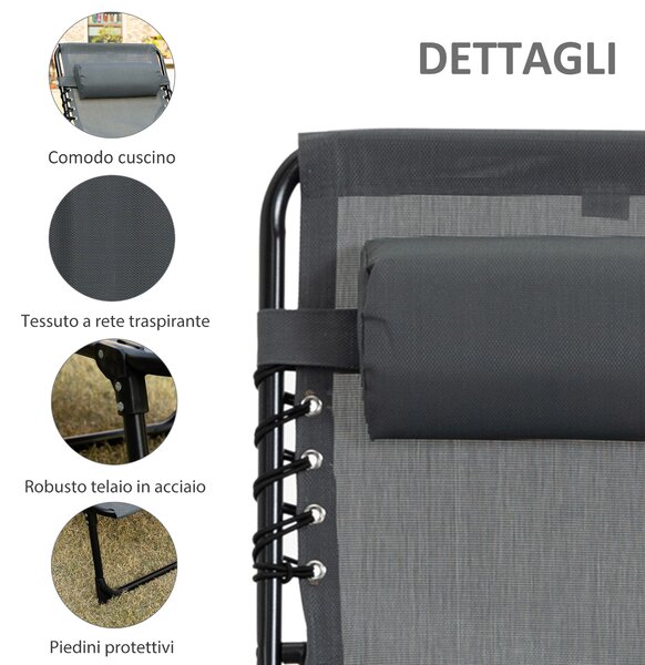 Outsunny Sdraio da Giardino Pieghevole con Schienale Reclinabile su 5 Posizioni e Cuscino, 185x58x30cm, Grigio | Aosom Italy
