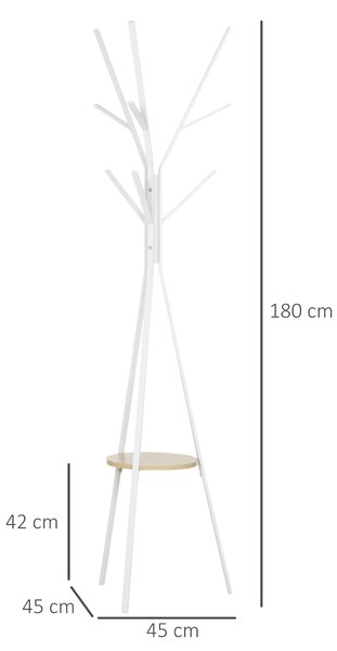 HOMCOM Appendiabiti Attaccapanni da Terra Verticale Moderno per Ingresso Bianco 45x45x180cm|Aosom