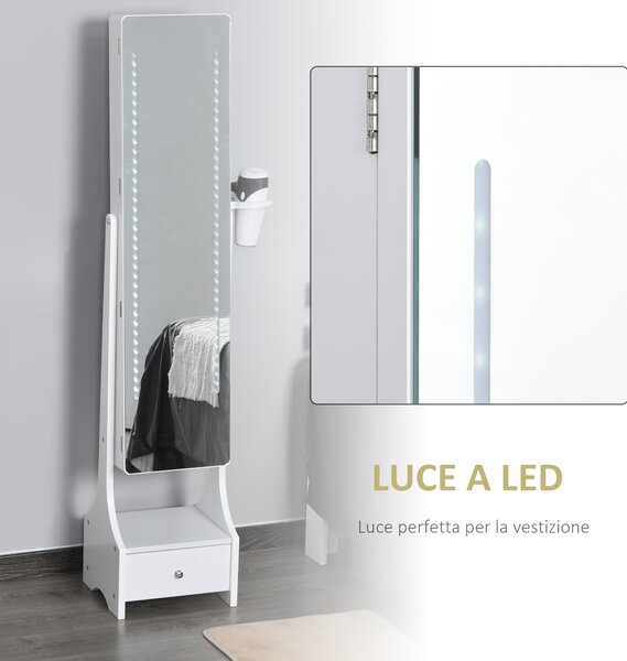 HOMCOM Armadio Portagioie con Specchio e Luci a LED Regolabili con Interruttore Touch, per Bracciali, Orecchini e Anelli|Aosom