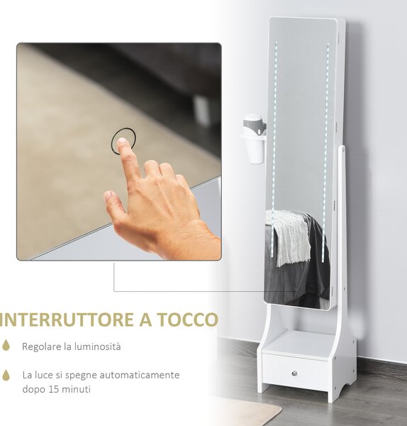 HOMCOM Armadio Portagioie con Specchio e Luci a LED Regolabili con Interruttore Touch, per Bracciali, Orecchini e Anelli|Aosom
