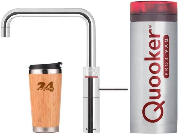 "QUOOKER FUSION Square VAQ PRO3 cromo e rubinetto 100°C (3FSCHR)" (2 pezzi) miscelatore per lavello con funzione di acqua bollente a 100°C *Include termo tazza