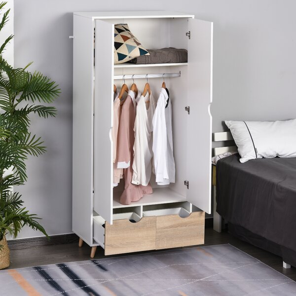 HOMCOM armadi economici armadietto elegante con ripiano attaccapanni 2 cassetti armadio cameretta con 2 ante 80x40x180 cm, bianco | Aosom Italy