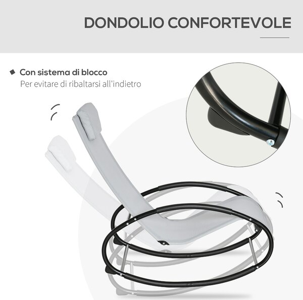 Outsunny Sedia Sdraio a Dondolo da Giardino Ergonomica con Cuscino e Tessuto Traspirante per Interno ed Esterno, Grigia | Aosom