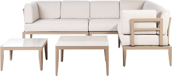 BELIANI Set di divani da giardino beige chiaro alluminio poliestere 6 posti 2 tavolini balcone terrazza