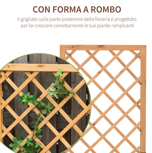 Outsunny Fioriera con Grigliato in Legno 60x40x160cm, Ideale per Piante Rampicanti, Design Elegante per Esterno/Giardino|Aosom