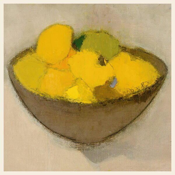 Stampa artistica Lemons Still Life in Yellow Square - Helene Schjerfbeck, (40 x 40 cm)