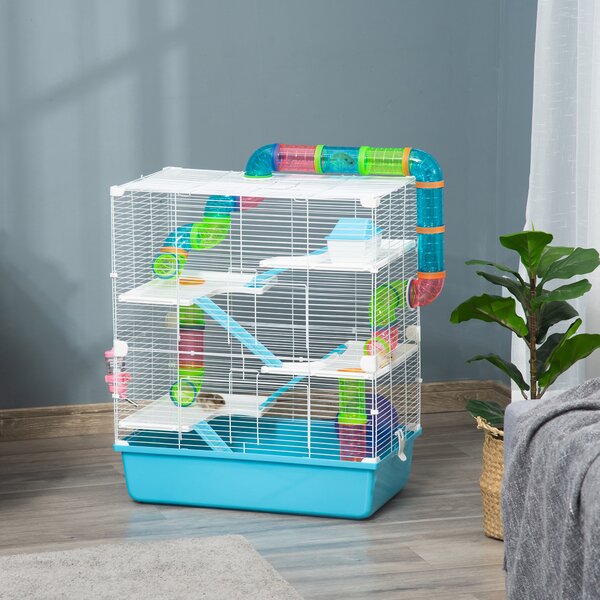 PawHut Gabbia per Criceti a 5 Livelli con Tubi, Casetta, Serbatoio dell'Acqua e Ruota, 59x36x69 cm|Aosom