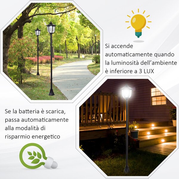 Outsunny Lampione da Esterni con 6 Luci Led e Pannelli Solari Impermeabile Accensione Automatica Durata 6-8 Ore Altezza 177cm|Aosom