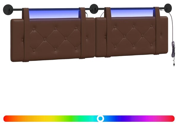 Testiera sospesa Con luce LED Marrone Pelle finta