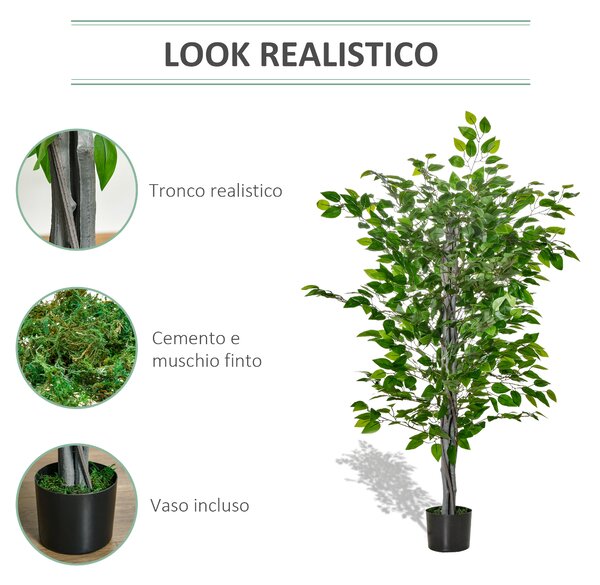 HOMCOM Pianta di Ficus Artificiale 135m in Vaso con 756 Foglie, Pianta Finta Realistica per Interno ed Esterno|Aosom