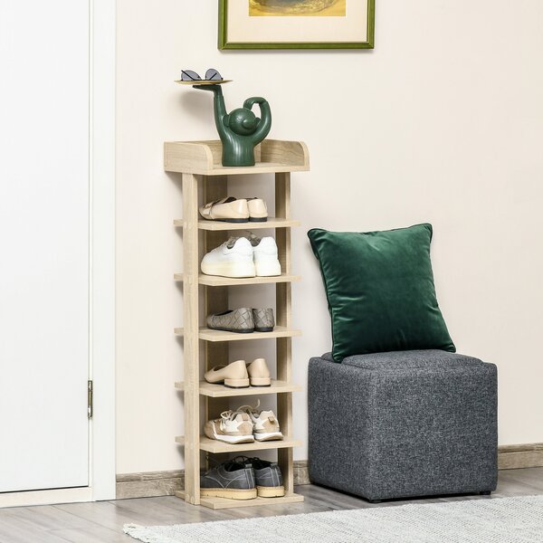HOMCOM Mobile Scarpiera per Ingresso in Legno, Scaffale per 6 Scarpe con Ripiano Porta Oggetti, 32x30x104cm, Rovere|Aosom