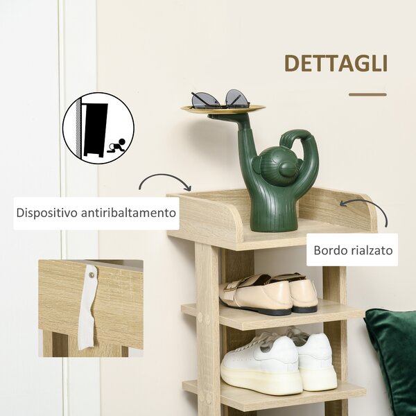 HOMCOM Mobile Scarpiera per Ingresso in Legno, Scaffale per 6 Scarpe con Ripiano Porta Oggetti, 32x30x104cm, Rovere|Aosom