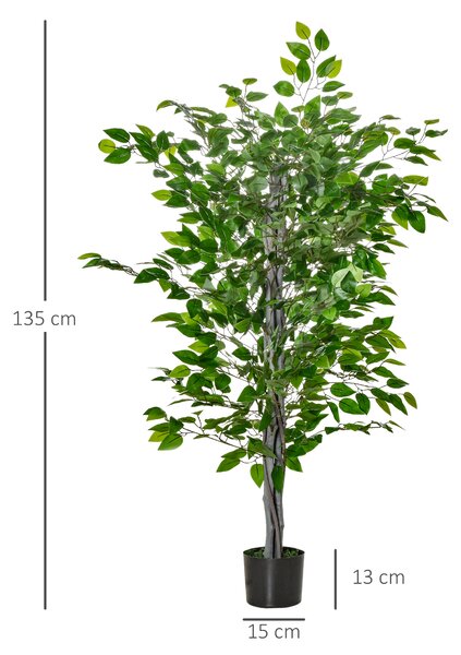 HOMCOM Pianta di Ficus Artificiale 135m in Vaso con 756 Foglie, Pianta Finta Realistica per Interno ed Esterno|Aosom
