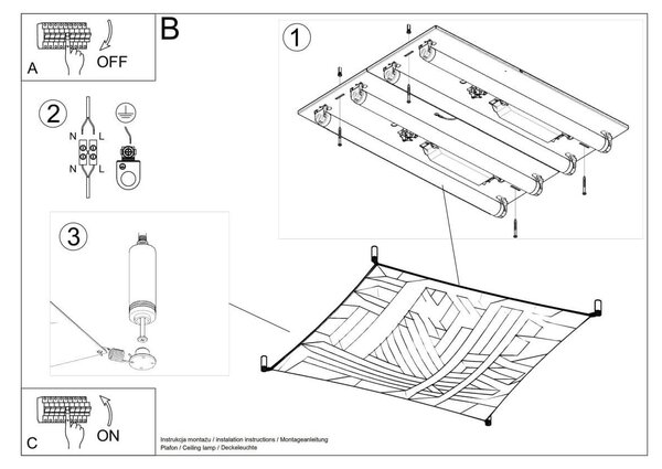 Lampada da Soffitto in Tessuto 4xG13 85W LUNA 2 Bianca