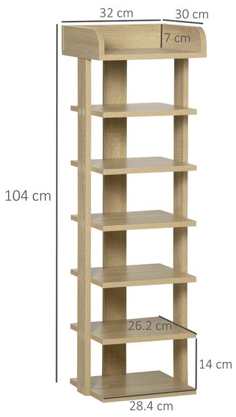 HOMCOM Mobile Scarpiera per Ingresso in Legno, Scaffale per 6 Scarpe con Ripiano Porta Oggetti, 32x30x104cm, Rovere|Aosom