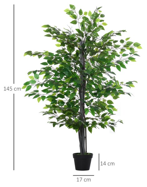 Outsunny Pianta Finta da Interno in Vaso con 756 Foglie, Albero Baniano Artificiale H145cm, Verde|Aosom