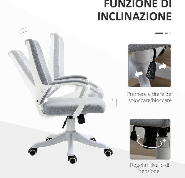 Vinsetto Sedia da Scrivania Girevole Ergonomica con Rotelle, Sedia da Ufficio con Altezza Regolabile e Funzione Dondolo, in Lino, Grigio | Aosom Italy
