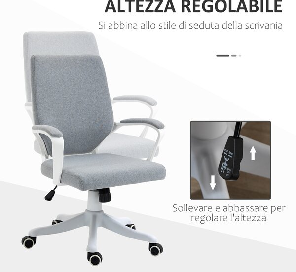 Vinsetto Sedia da Scrivania Girevole Ergonomica con Rotelle, Sedia da Ufficio con Altezza Regolabile e Funzione Dondolo, in Lino, Grigio | Aosom Italy