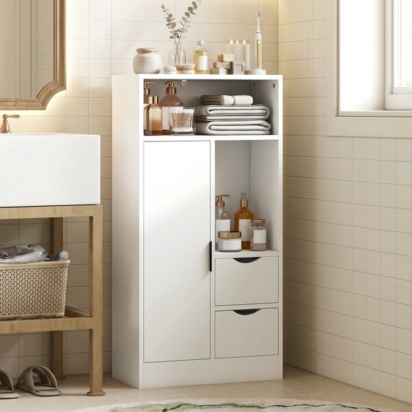 HOMCOM Mobile Bagno Slim con Cassetti, Scomparti Aperti, Bianco | Aosom Italy