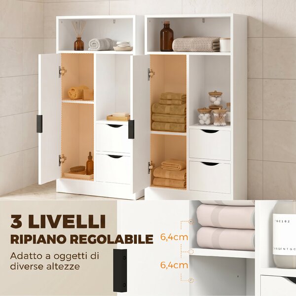 HOMCOM Mobile Bagno Slim con Cassetti, Scomparti Aperti, Bianco | Aosom Italy